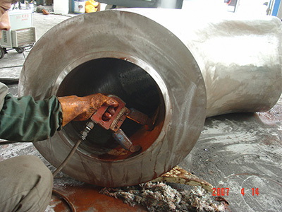The custom pipe elbow was undergoing MT testing